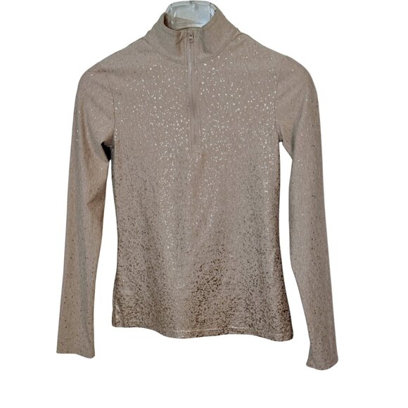Yogalicious Pullover, Tan with Gold Metallic Pattern, SZ: XS - Picture 5 of 9
